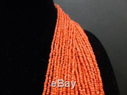 NECKLACE AUTHENTIC(39 STRAND 3 mm BEAD) RED CORAL With HAND MADE KNITTING HQ 6866
