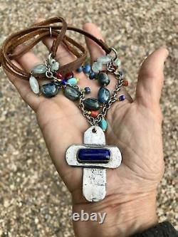 NEW $1,990 Sundance JES MAHARRY Sacred Journey Leather Lapis Cross Necklace