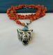 New Gucci Anger Forest Necklace, Sterling Wolf Head With Turq Cab, Coral, Runway