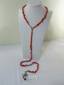 NEW GUCCI ANGER FOREST NECKLACE, STERLING WOLF HEAD With TURQ CAB, CORAL, RUNWAY
