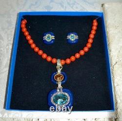 NIB $210 HEIDI DAUS Super Chic Set Beaded Crystal Enamel Necklace Earrings Coral