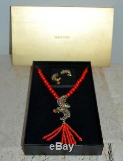 NIB $280 HEIDI DAUS Dazzling Dragon Koi Set Coral Bead Crystal Necklace Earrings