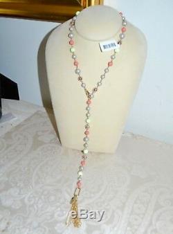 NWT $255 Alexis Bittar BEADED LARIAT Tassel Necklace Coral Chrysoprase Pearl