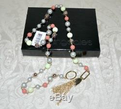 NWT $255 Alexis Bittar BEADED LARIAT Tassel Necklace Coral Chrysoprase Pearl