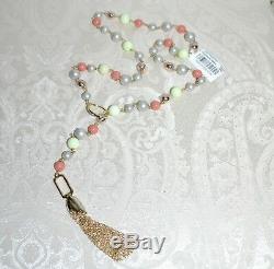 NWT $255 Alexis Bittar BEADED Tassel Necklace Coral Chrysoprase Gold