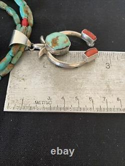 Native Am Navajo Royston TURQUOISE CORAL Sterling Silver 3S Necklace Pendant3112