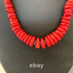 Native American Navajo Graduated Red CORAL Sterling Silver Bead 18Necklace01950