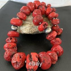 Native American Navajo Graduated Red CORAL Sterling Silver Bead 20Necklace01853