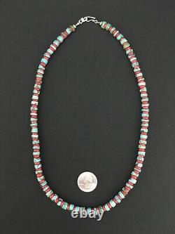 Native American Navajo Sterling Silver Heishi Turquoise Coral Necklace 22 1267