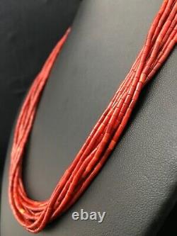 Native American Red Stabilzed Coral Heishi 10S Sterling Silver Necklace 18 4387