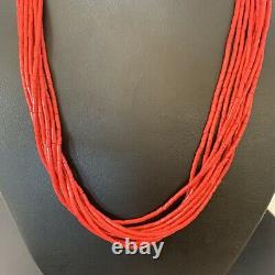 Native American Red Stabilzed Coral Heishi 10S Sterling Silver Necklace 20 1216