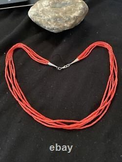 Native American Red Stabilzed Coral Heishi 5S Sterling Silver Necklace 20 761