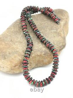 Native American Sterling Silver Turquoise Coral Bead Mens Necklace 19 1103