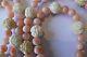 Natural Angel Skin Coral & Carved Bead Vintage Necklace Long 106cm