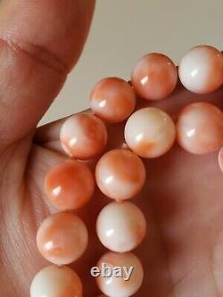 Natural Angel skin Coral Bead Necklace 14k Filigree Clasp