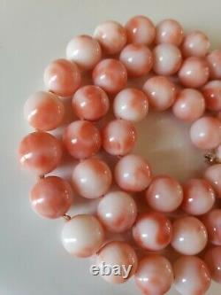 Natural Angel skin Coral Bead Necklace 14k Filigree Clasp