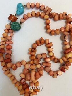 Natural Bamboo Coral Turquoise Bead Asian Jade Bead Necklace
