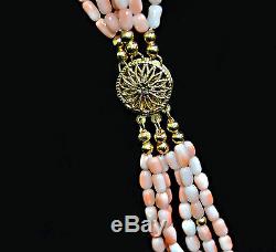 Natural CORAL Angel/Salmon Skin Multi Strand 3 Carved Beads 14k NECKLACE 25