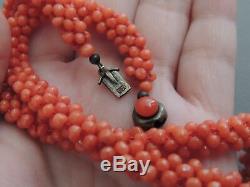 Natural Chinese Woven Coral Beaded Necklace Silver Clasp