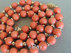 Natural Coral Beaded Necklace Strand MOMO 14K Clasp