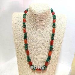 Natural Coral & Turquoise Stones Old Vintage With Brass Beads Clasp Necklace