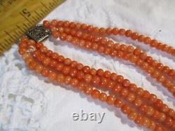 Natural Coral Untreated Salmon Color 5mm Bead 3-STRAND 14.5 Choker Necklace -cd