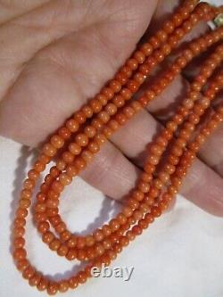 Natural Coral Untreated Salmon Color 5mm Bead 3-STRAND 14.5 Choker Necklace -cd