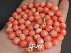 Natural MOMO Coral Bead Necklace NO Dye 42 Grams 14K Gold Clasp