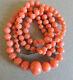 Natural No Dye Coral Beaded Necklace Sterling Clasp 27 Grams