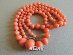Natural NO DYE Coral Beaded Necklace Sterling Clasp 27 Grams