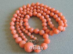 Natural NO DYE Coral Beaded Necklace Sterling Clasp 27 Grams