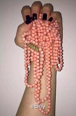Natural Pink Coral 5-Strand Bead Necklace and Diamond Gold Clasp