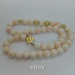 Natural Pink coral authentic necklace 11mm beads and gold 18k 83.7 grams