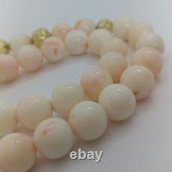 Natural Pink coral authentic necklace 11mm beads and gold 18k 83.7 grams