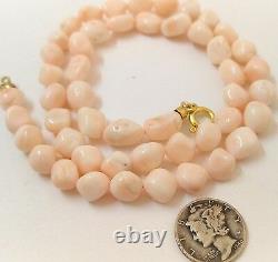 Natural Pink coral barroque beads necklace gold plated silver 8mm