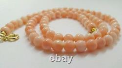 Natural Pink coral round beads necklace gold plated silver 6mm