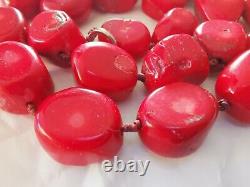Natural Red Bamboo Coral Knotted Beads Amazing Necklace 108 gr