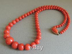 Natural Red NO DYE Coral Bead Necklace 18k Gold Clasp