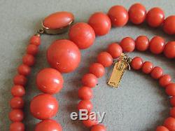 Natural Red NO DYE Coral Bead Necklace 18k Gold Clasp