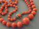 Natural Red No Dye Coral Bead Necklace Sterling Cabochon Clasp