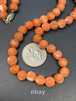 Natural Salmon Red Mediterranean Rough Coral Beaded Necklace 20