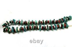 Natural Turquoise Jasper Coral Puka Shell Necklace Handcraft Native American 28