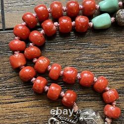 Natural Undyed Blood Red Aka Tibetan Coral Jade Turquoise Bead Jewelry Necklace