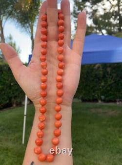 Natural Undyed Salmon Color Tibetan Momo Coral Bead Necklace 69.7 Grams 14k Gold