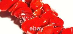 Natural Untreated Oxblood Red Coral Barrel Bead Necklace Double 19 57.76 grs