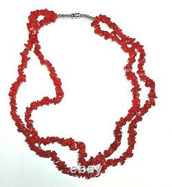 Natural Untreated Oxblood Red Coral Barrel Bead Necklace Double 19 57.76 grs