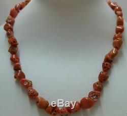 Natural red coral Mediterranean Necklace barroque bead 10mm sterling silver
