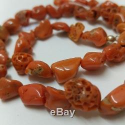 Natural red coral Mediterranean Necklace barroque bead 10mm sterling silver
