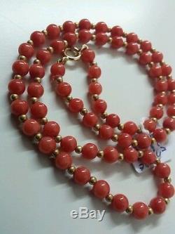 Natural red coral authentic necklace 5mm beads and 18k gold