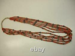 Navajo 5 Strand Natural Mediterranean Coral Sterling Silver Beads Necklace OLD